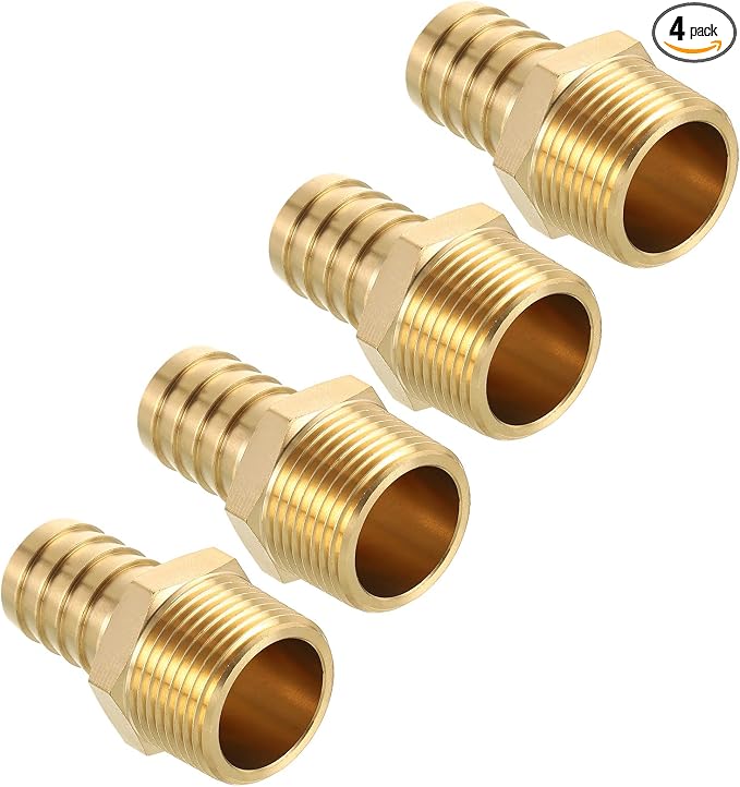 Pack of 4 Brass Hose Barb Fittings 3/4" Hose Barb to 3/4" NPT Male Fittings