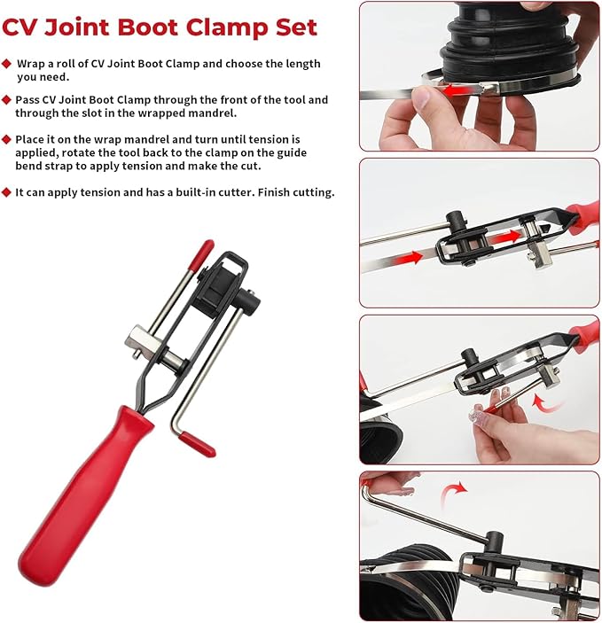 For Auto / ATV CV Joint Axle Boot Clamp Pliers Tool cv axle removal tool cv boot clamps Automotive Hose Axle Plier Universal Adjustable Boot Joint Bands (Ear Hose Clamp Tool with 20 Crimp Bands)