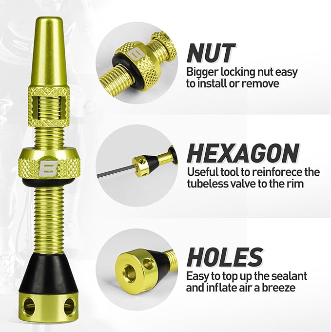 BWSHLF Tubeless Presta Valve Stem 40/44/55/60/65/80/100 mm, Super Light Alloy Presta Valve Stem Kit with Valve Core Remover Tool and Valve Stem Caps - Multiple Color and Size Options(Pair)