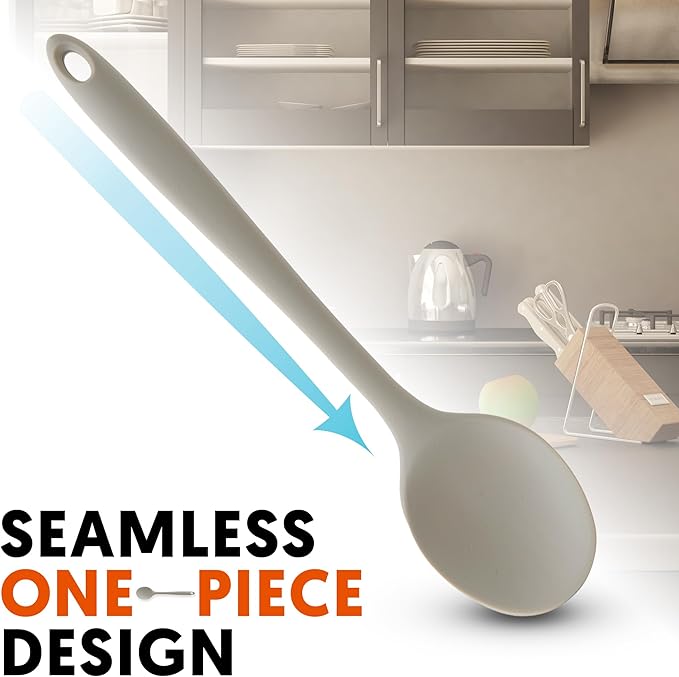 Multi Platinum Silicone Cooking Spoon for Baking, Scraping & Mixing, 100% Food Grade Colorful Silicone Kitchen & Serving Utensils, Heat Resistant, Non-Stick Cookware - 11.4 inch Warm Gray