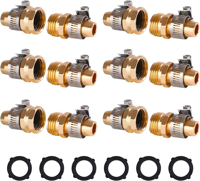 Dalmbox Garden Hose Quick Connector, 3/4" Male and Female Quick Release Garden Hose Connect Fittings With 6 Rubber Washers,6 sets