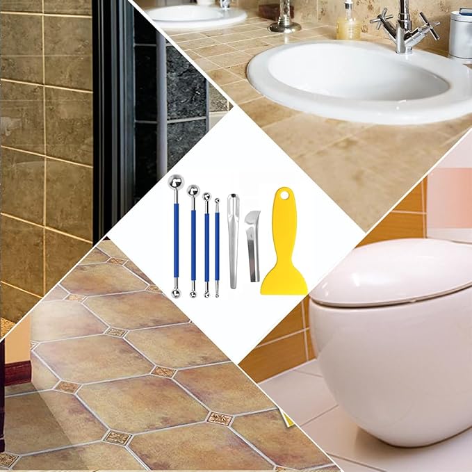 7pcs Caulking Tool Kit, Caulk Finishing Tool, Stainless Steel Inner and Outer Corner Caulking Tools, Putty Knife Scraper, for Kitchen Bathroom Window