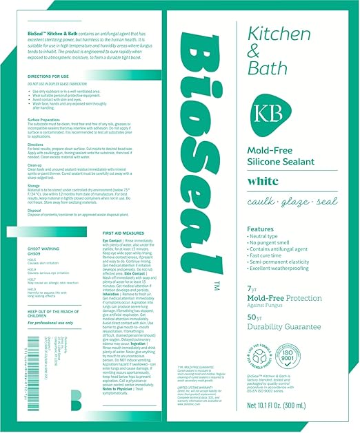 White BioSeal 100% Silicone Sealant Caulk Kitchen and Bath Grade, Waterproof and No Odor 10.1 Ounce Cartridge, 25 White Tubes/Box