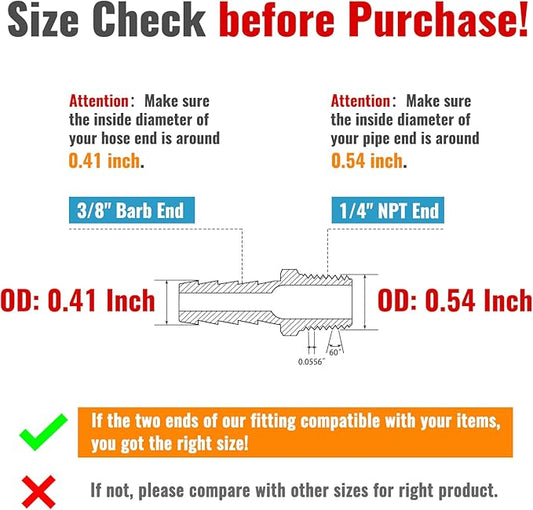 SUNGATOR 12-Pack 1/4" NPT to 3/8" Hose Barb Fittings, Brass Air Hose Fittings, 3/8" Barb to 1/4" NPT Male Thread Adapter, Brass Air Line Repair Connector Kit for Compressor, Gas, Auto Shop