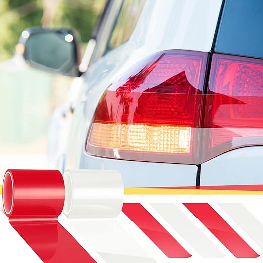Patelai 4 Rolls 16.4 ft x 2 Inches Self Adhesive Repair Light Tape Auto Tail Light Tape Fog Lights Tint Tape Headlight Lens Tape (Red, Clear)
