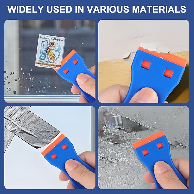 Plastic Razor Blade Scraper Tool, 2 Pcs Razor Scraper with 20 Pcs Plastic Blades, Cleaning Scraper Remover for Removal Floor Stove Scraping Labels and Decals Sticker on Car Window Glass