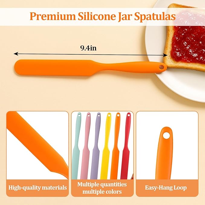 6 Pack Silicone Jar Spatula Small Silicone Spatulas Mini Jar Scraper for Peanut Butter, Mayo, Jams Flexible Kitchen & Baking Tools