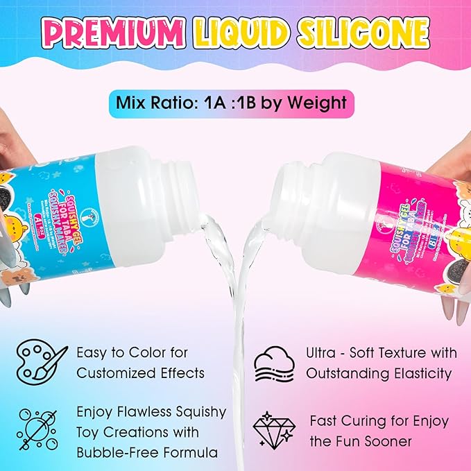 ResinAngel 14 Pcs Taba Squishy Kit 16oz,1:1 AB Liquid Silicone Gel,FuFu Squishy Maker Kit with Mold,Silicone Rubber Squishy Toys for Stress Relief,Entertainment,Party Favors,Birthday,Christmas Gift
