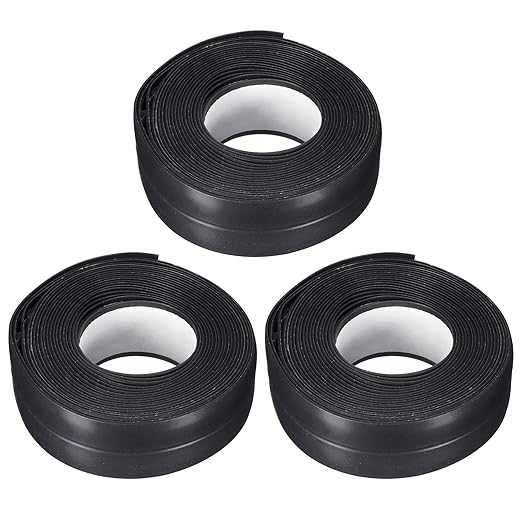 uxcell Waterproof Seal Caulk Strip Tape Self Adhesive 0.87" W x 10.5'L PVC Sealing Tape for Kitchen Bathroom Black 3Pcs