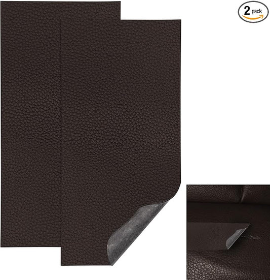 2PCS Vinyl and Leather Repair Kit, Leather Car Seat Repair Kit, 4 x 8 Inch Self Adhesive Waterproof Automotive Seat Patch, Car Fabric Sofa Vinyl Tape for Vehicles, Couches, Furniture (Brown)
