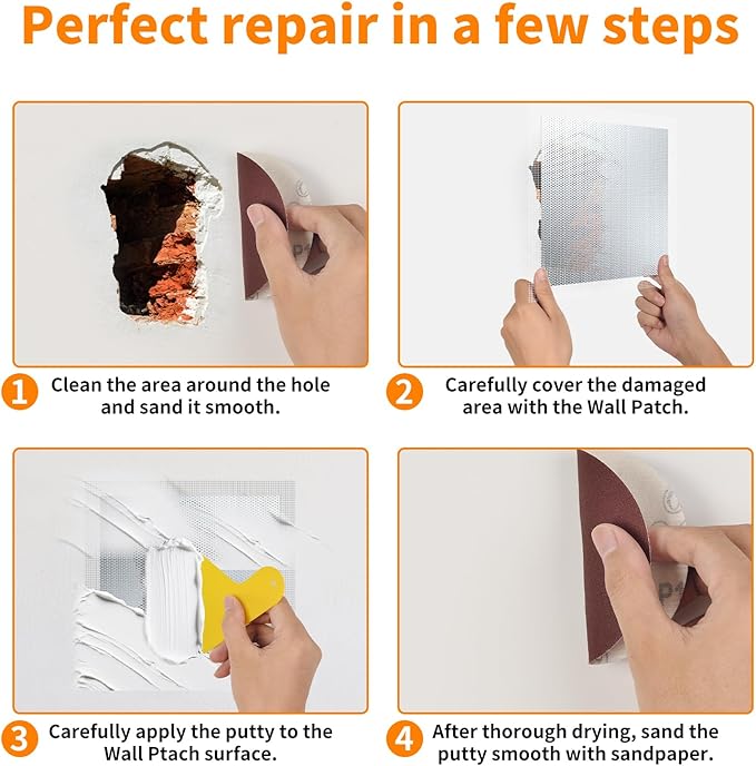 Wall Patch Drywall Repair Kit, 12 x 12 Inch, Self-Adhesive Mesh Patch, Permanently Repairs Damaged Large Walls Hole and Ceilings