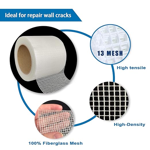 EDSRDRUS Drywall Repair Tape, 4in, Self-Adhesive, 100ft, Fiberglass, for Indoor Wall