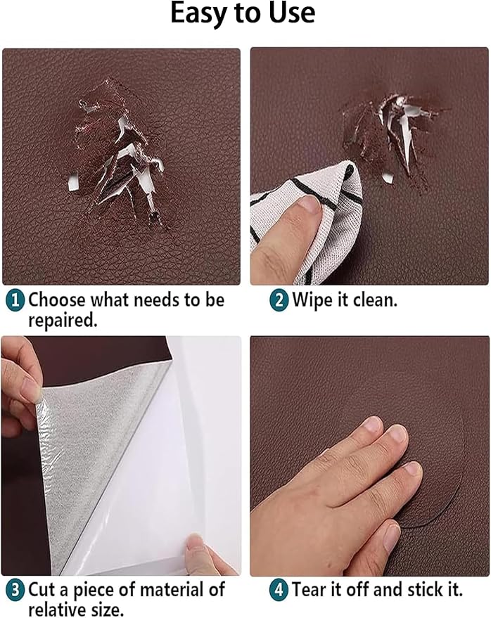 Leather Repair Kit for Furniture, 16x118 inch Self Adhesive Leather Repair Patch for Couches, Chairs, Car Seats, Cabinets, Handbags, Waterproof and Wear-Resistant Vinyl Repair Kit, Grey