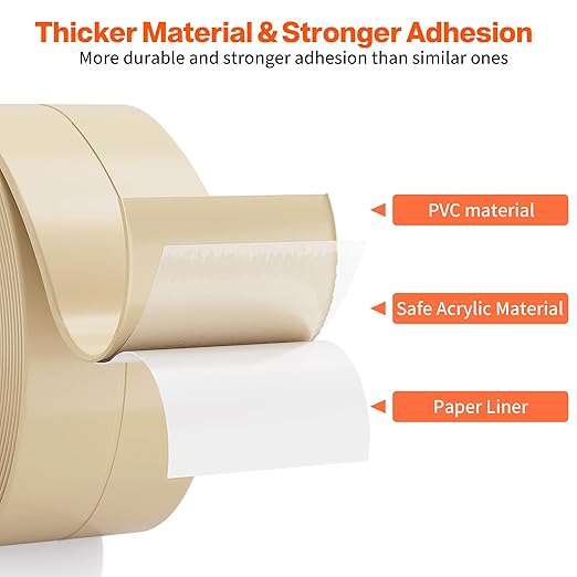 Dstorelhp 2 Rolls Beige Caulk Tape Waterproof Self Adhesive, Decorative Caulking Tape for Kitchen, Countertop, Bathroom, Sink, Bathtub, Toilet, Shower (1.5" x 10.5Ft)
