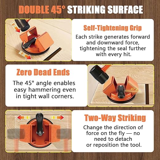 Floor Gap Fixer Tool,2026 Upgrade Heavy Duty 45°Floor Gap Fixer Suction Cup Tool with 10pcs Sticky Pads,Rubber Mallet & Slot Cutter for Laminate Vinyl Flooring Tools(Orange)