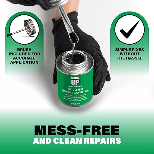 HOOK UP Vinyl Cement – Waterproof Pool Liner Repair Glue for Vinyl & PVC, Fast-Drying Flexible Contact Cement for Inflatables, Air Mattresses, Boats, Tarps, Hot Tubs & Pool Patch Repairs (4 oz)