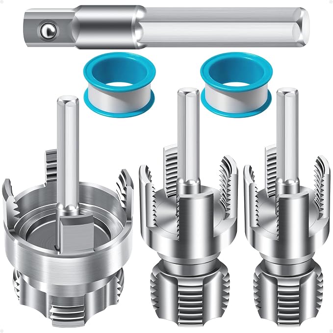 3PCS Internal & External Pipe Threading Tool Set, 1/2'' 3/4'' 1'' PVC Plastic Pipe Threader Kit, Drill Compatible Threading Tool for Plumbing Projects and Home Repairs