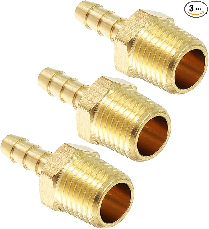 Pack of 3 Brass Hose Barbs Fittings 5/16" Hose Barbs to 3/8" NPT Male Fittings for Home Machines, Massage Bathtubs, and Irrigation Systems