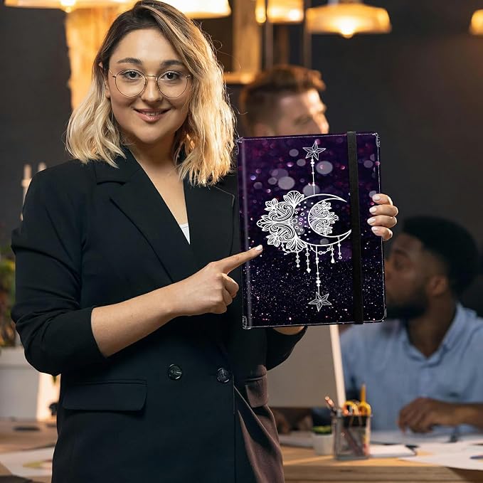 Padfolio Folder with Clipboard,Portfolios Organizer Clipboards with Storage Clipboard Writing Pad PU Leather Conference Document Organizer with Business Card Holder,Moonflower