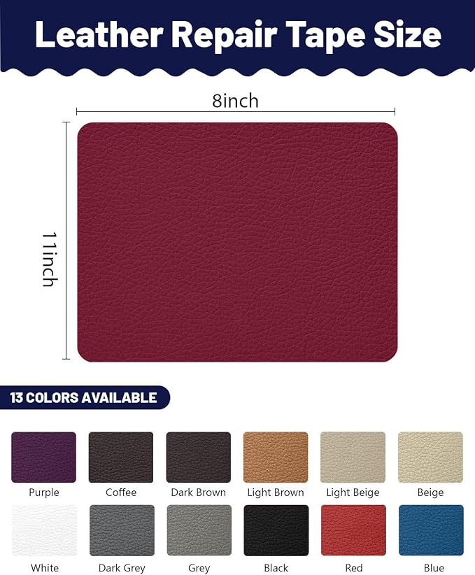 BOUYEER Leather Repair Patch Tape Kit,Self Adhesive Leather Repair for Sofa，Car Seat,Office Chair,Furniture,Jacket,Waterproof Strong Adhesive Vinyl Repair Kit. 8 in x 11 in,Wine red