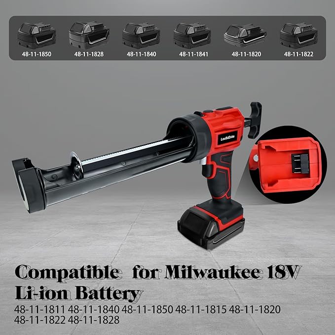 Cordless Caulking Gun for Milwaukee 18V Max Battery, 10 Oz/300ml Electric Silicone Gun,with LED Light,4 Adjustable Speed for Filling, Sealing, Repair(NO BATTERY)