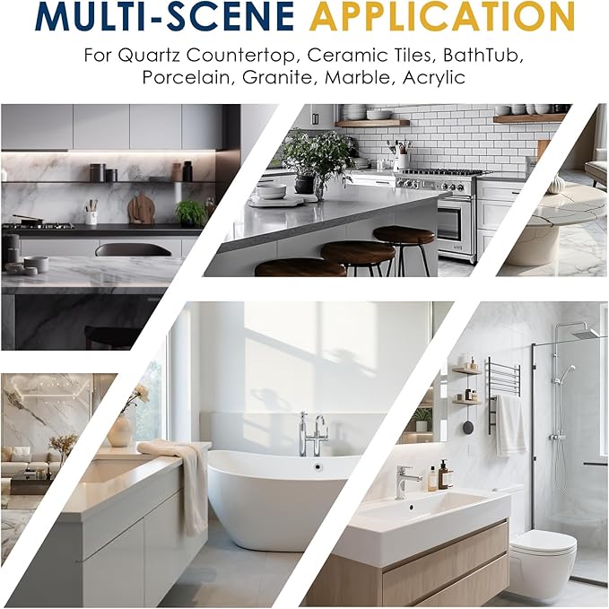 Quartz Countertop Repair Kit, Granite & Marble Repair Kit with 4*15g Filler(White,Beige, Gray,Clear), 30s Fast Repair Chip, Hole, Scratch, Crack on Fiberglass, Porcelain, Ceramic Tile, Bath Tub, Sink