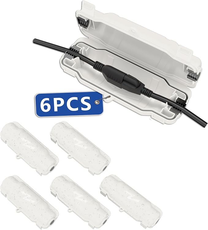 6 Pack Outdoor Extension Cord Safety Cover with Waterproof Seal IP54 Water-Resistant, Weatherproof Electrical Connection Box with 2 Latches, Plug, Socket, Holiday Decoration Light, White