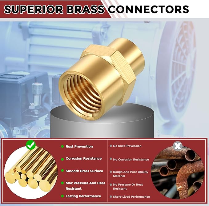 Pack of 5, 1/4" FeMale NPT to 1/8" FeMale NPT Solid Brass Pipe Fitting Coupler, Brass Coupling Hose Fittings Adapter for Pipe Leak Repair, Bathroom Remodeling, Tool Extensions