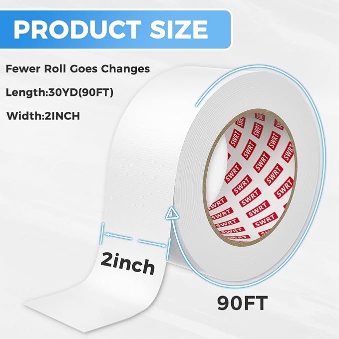 SWRT White Window Weather Sealing Tape, 2 in X 90 FT Summer Window Insulation, Air Conditioner and AC Seal, Self Adhesive Residue Free, Blocks Hot Air, Dust and Insects for Doors and Windows