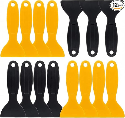 12 Pcs Plastic Spatula Scraper Set for Paint Putty Resin Decal Grout Removal and Sticker Installation