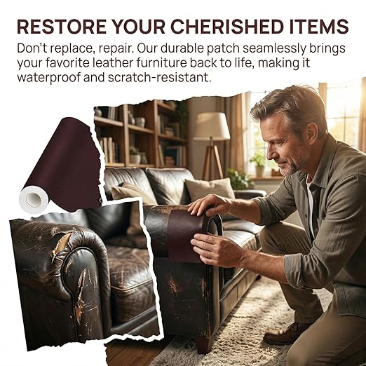 Leather Repair Patch, Leather Repair Tape, Repair Patch Self Adhesive Waterproof, Vinyl Repair Tape, for Couches, Car Seats, Chairs, Furniture (Reddish Brown, 24 x 54 Inch)