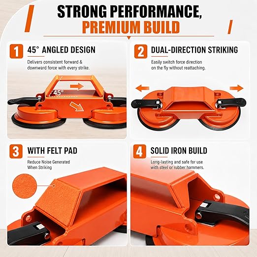 Floor Gap Fixer Tool with Suction Cup, Heavy Duty Floor Gap Repair Kit for Laminate, Floating, LVP, Vinyl Plank & Hardwood Flooring, Includes Rubber Mallet, Scrape, Gloves & 6 Reusable Pads