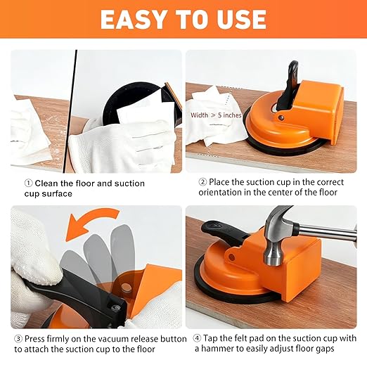 Floor Gap Fixer Tool, Heavy Duty Floor Gap Fixer Tool, Enhanced Vacuum Suction Cup, Professional Grade Gap Closer for Laminate, Wood, Vinyl & Tile Flooring (Orange)