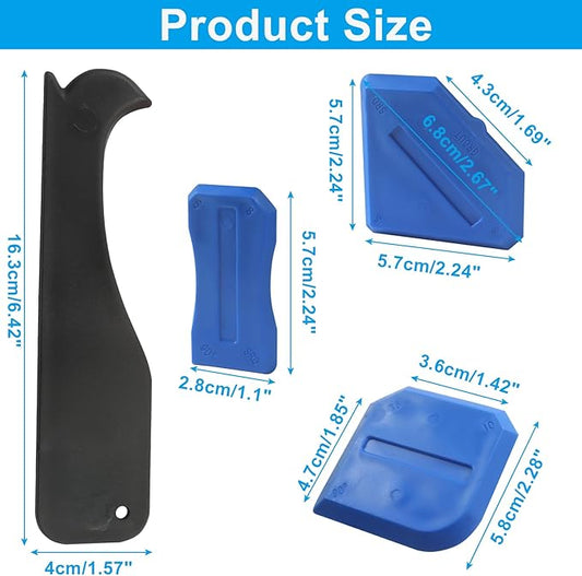 4 Pcs Silicone Caulking Tools, Compatible Sealant Grout Caulk Tool Kit, Reuse Scraper Sealing Kit for Home Renovation, Kitchen Bathroom Floor Sink Joint (Blue)