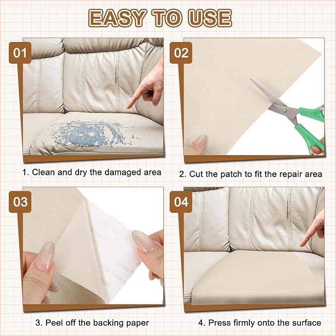 MECCANIXITY 2 Pcs Leather Repair Patch 8"x10" Self-Adhesive Leather Vinyl Repair Tape Kit for Furniture Couches Sofa Chair Car Boat Seats Jackets, Medium Gray