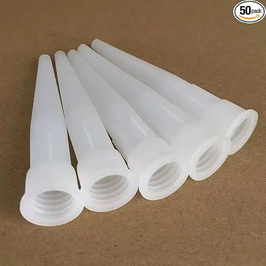 50pcs Plastic Caulk Nozzles,Caulking Gun extender Caulk Nozzle Tip Tool for Sausage Caulking Gun, Caulk Nozzles Applicator, Easy To Use（White）