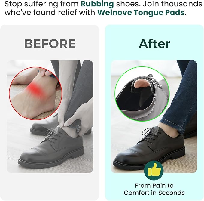 Welnove Tongue Pads Inserts for Shoes - Tow Size in One Pack - 8 Pcs Shoe Padding Cushion Soft Self Adhesive Inserts Filler for Boots, Leather Shoes, Dress Shoes, Loafers - Size S & L