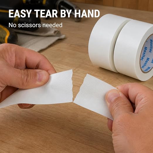 White Duct Tape Heavy Duty, 2 Rolls, 2 Inch x 30 Yards Each, PE Coated Cloth Tape, Easy Tear by Hand, Water-Resistant Surface for Repairs, Packaging, Labeling, Bundling and Moving