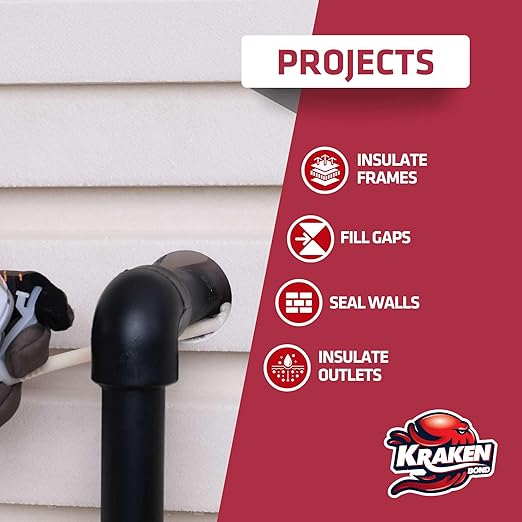 Kraken Bond Gaps & Cracks Expanding Foam Sealant - (24x12oz) High Expansion Polyurethane Spray Foam for Window & Door, Straw Use Waterproof High Yield Gap Filler - 24 Pack