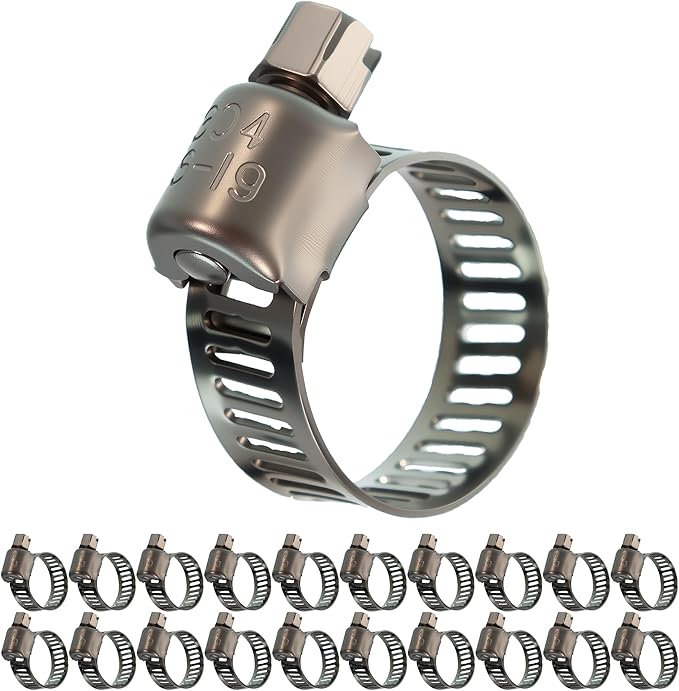 20PCS Hose Clamp Set 1/2-3/4'' 304 Stainless Steel Worm Gear Hose Clamps for Pipe, Intercooler, Plumbing, Tube and Fuel Line (1/2-3/4/13-19mm)