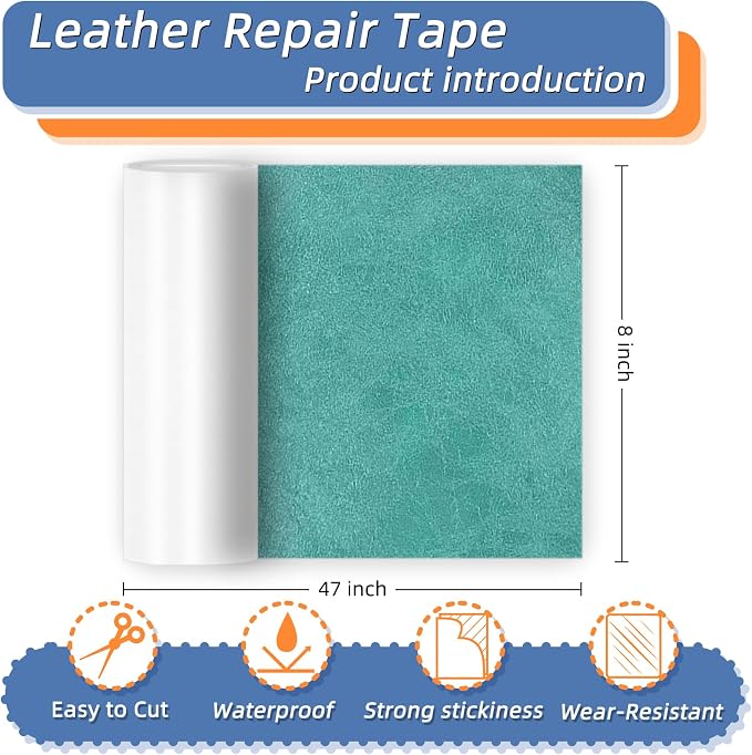 8x47 Inch Leather Repair Tape,Self Adhesive Leather Patches for Furniture,Vinyl Repair Kit for Couches,Bed,Car Seats,Chair (Green)