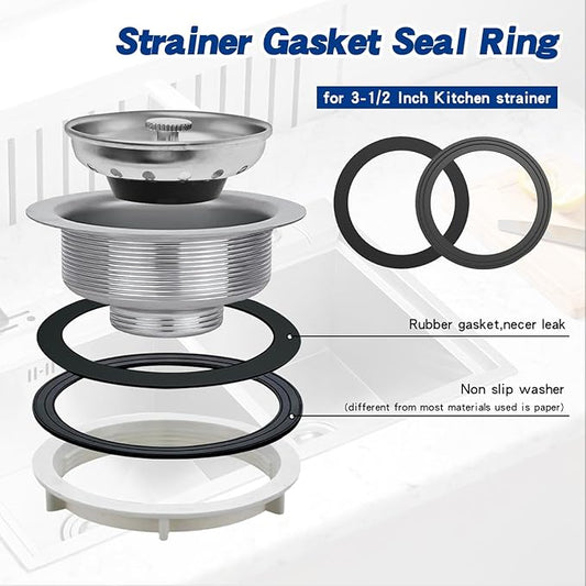 RQYEKDO 2PC Kitchen Sink Strainer Gasket Seal Rings， Fits Standard 3-1/2 inch Sink Drains,Garbage Disposal Rubber Seal Kit for InSinkErator 80032 Compatible Models, No Plumber's Putty Required (1Pack)