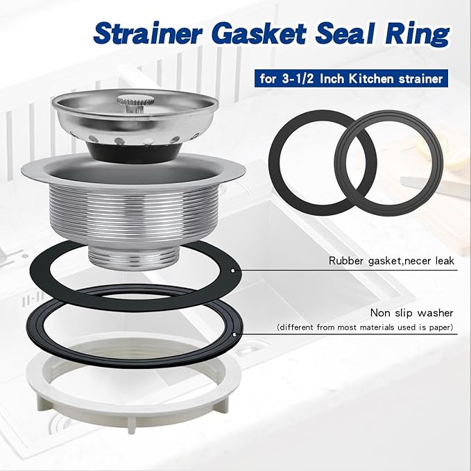RQYEKDO 2PC Kitchen Sink Strainer Seal Rings,Fits Standard 3-1/2 inch Sink Drains,Garbage Disposal Rubber Seal Kit for InSinkErator 80032 Compatible Models (2Pack)