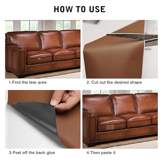 BSZHTECH Leather Repair Tape Self-Adhesive Leather Repair Patch for Couch Furniture Sofas Car Seats Advanced PU Vinyl Leather Repair Kit (RBrown, 17X79 inch)