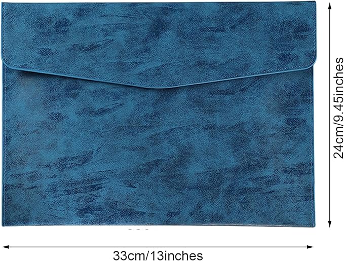 PU Leather A4 File Folder Document Holder Waterproof Portfolio Envelope Folder Case with Snap Closure Blue