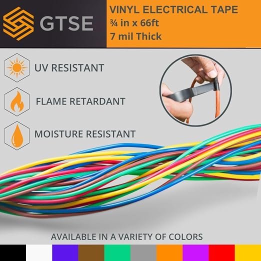 GTSE White Electrical Tape, 1 Roll – Waterproof, Industrial Grade Vinyl, 3/4 in x 66ft– Strong Self-Adhesive PVC Electric Tape for Wire Insulation, 7 Mil, 600V – UL/CSA Listed