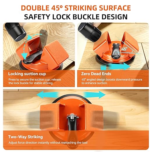 Floor Gap Fixer Tool,Heavy Duty 45° Striking Surface Floor Suction Cup Tool with Slot Cutter and Silicone Pad & Rubber Mallet for Repair Laminate Vinyl Hardwood Flooring
