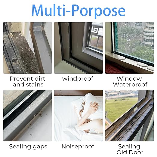 Transparent Window Weather Sealing Tape，Weather Stripping Residue-Free Clear Window Insulation Caulk Tape for Doors Windows and Shower Glass Gaps Bathroom，Weather Stripping Door Seal(2IN x 66FT)