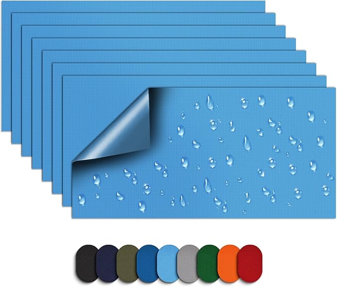 Self-Adhesive Nylon Patches Tent Repair Kit – Outdoor Gear Tenacious Repair Tape, Waterproof Fabric Patches for Clothes, Tent, Down Jacket, Backpack (8pcs, Light Blue