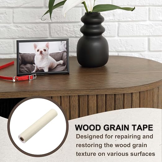 PATIKIL Wood Grain Tape 12" x 32 ft, Self-Adhesive Wood Texture Repair Tape Realistic Wooden Effect Patch for Furniture Cabinets Floor Walls, Beige